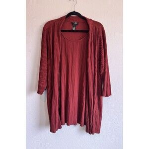 Any Wear by Catherines Red Blouse Attached Cardigan Textured Crinkle 2X